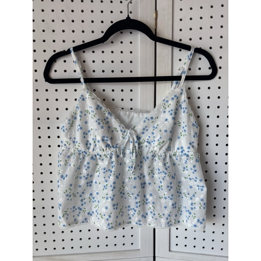 Shein Women's XS 2 White Blue‎ Floral Babydoll Cami Embroidered Tank Top